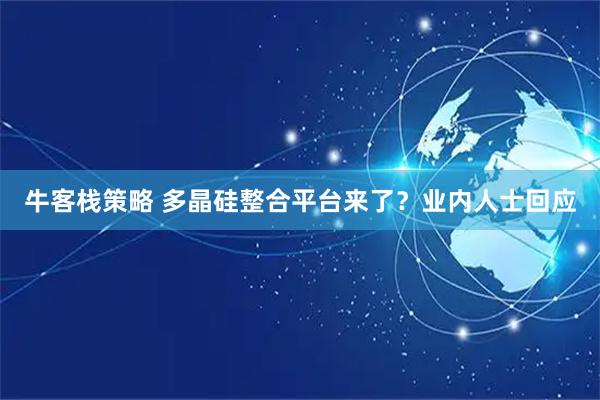 牛客栈策略 多晶硅整合平台来了？业内人士回应